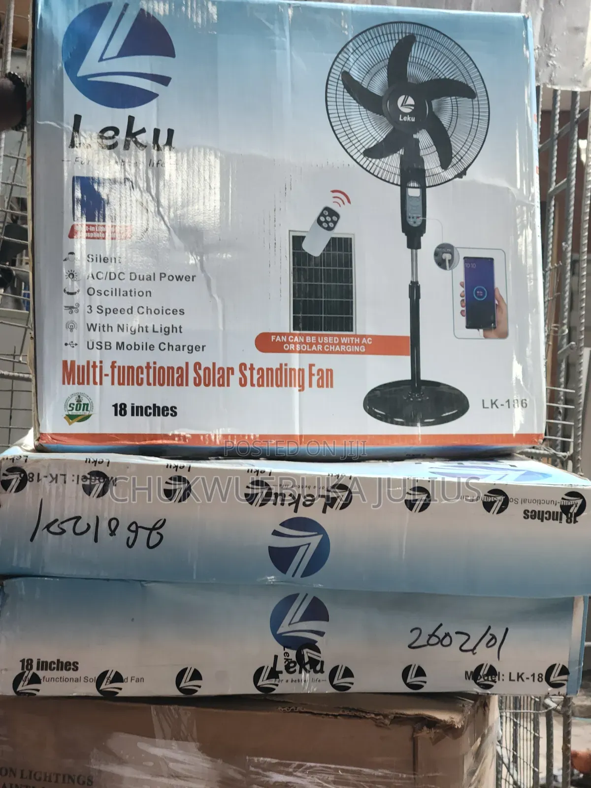 Leku 18-Inch Multi-Functional Solar Standing Fan – LK-186