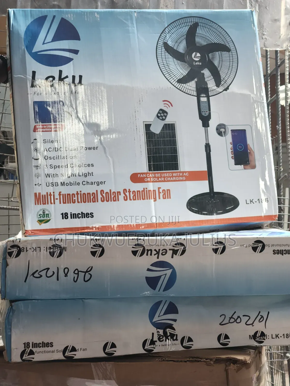 Leku 18-Inch Multi-Functional Solar Standing Fan – LK-186
