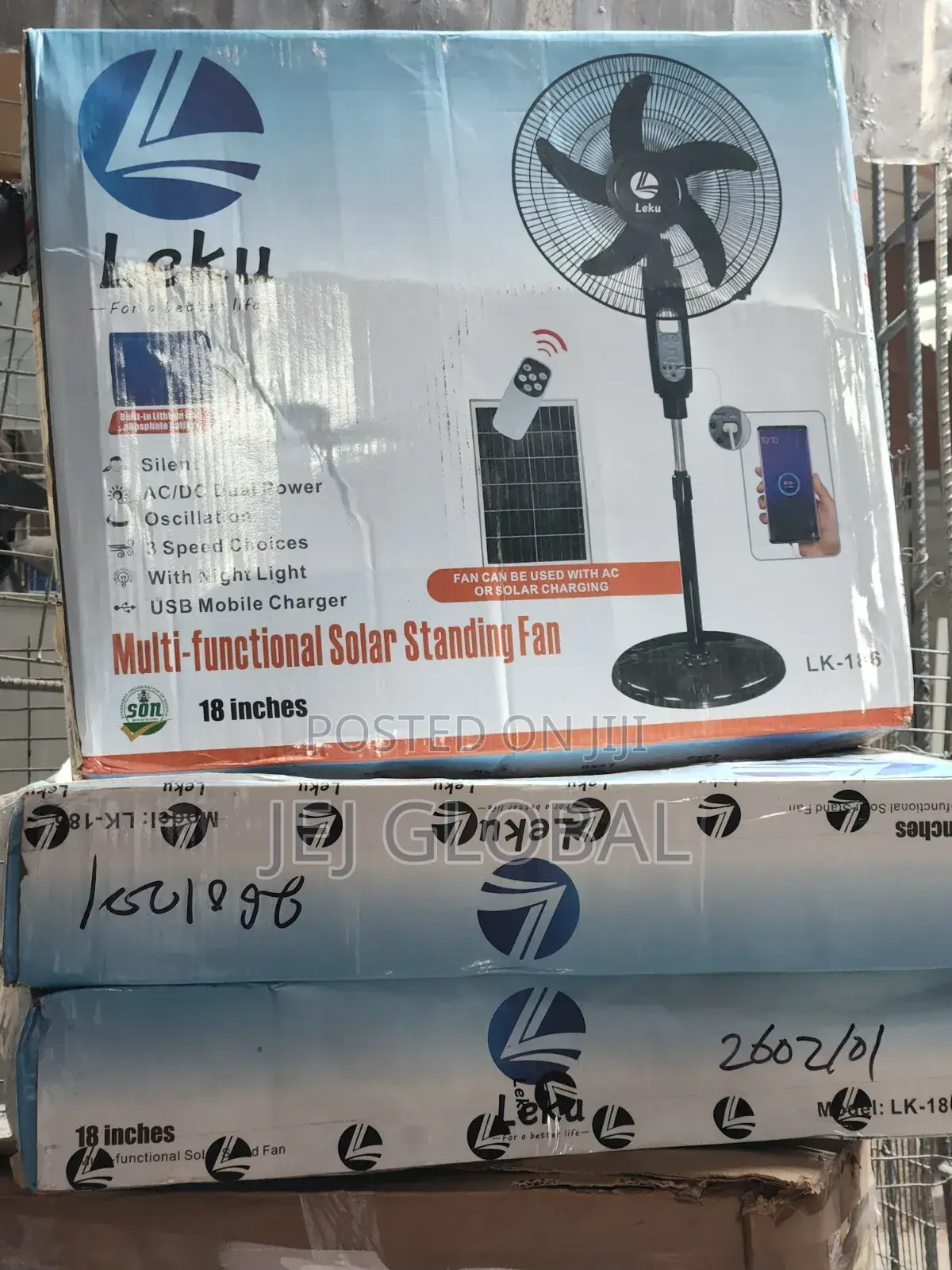 Leku 18-Inch Multi-Functional Solar Standing Fan – LK-186