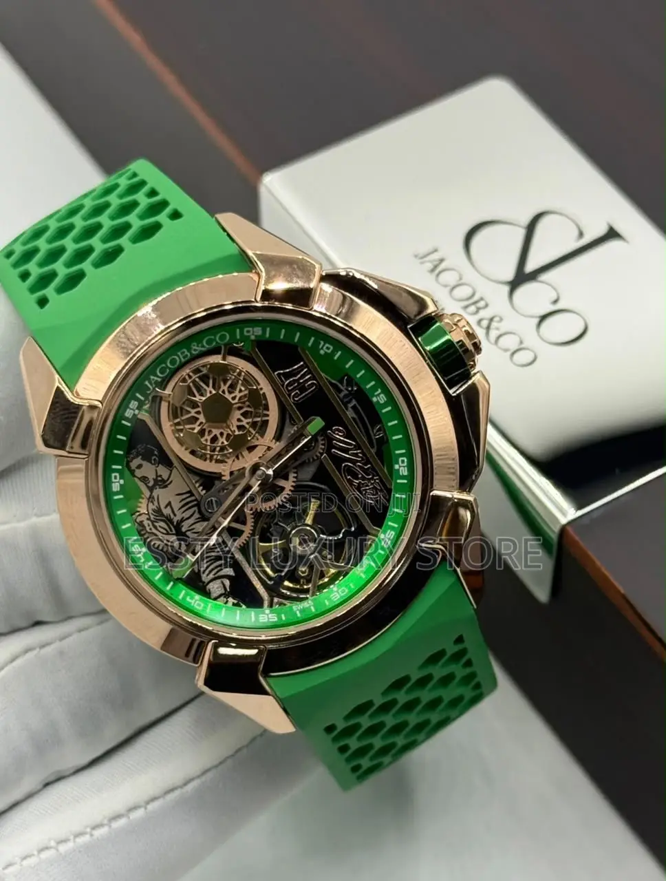 Automatic Engine Luxury Jacob and Co Rubber Wristwatch