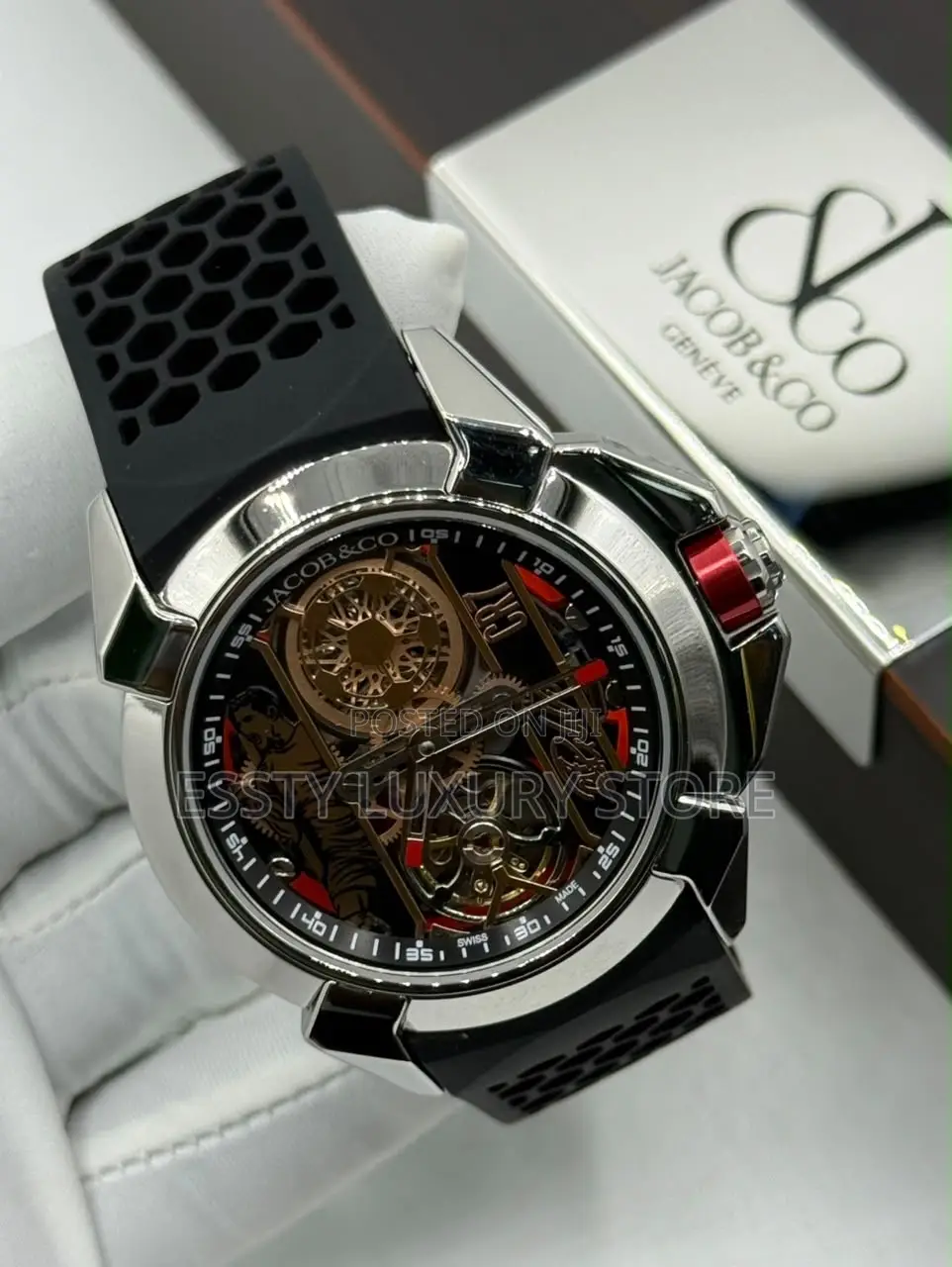 Automatic Engine Luxury Jacob and Co Rubber Wristwatch