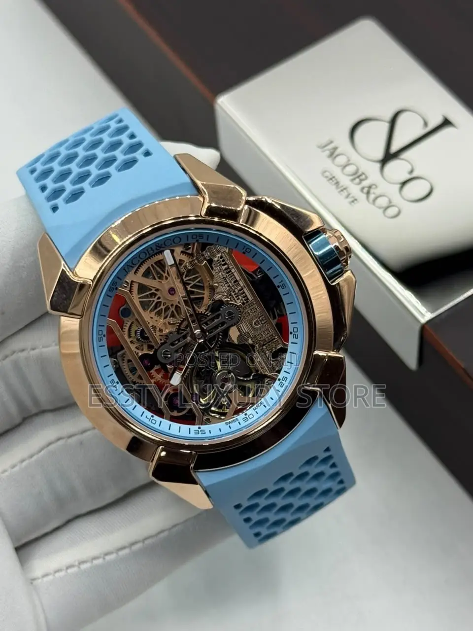 Automatic Engine Luxury Jacob and Co Rubber Wristwatch