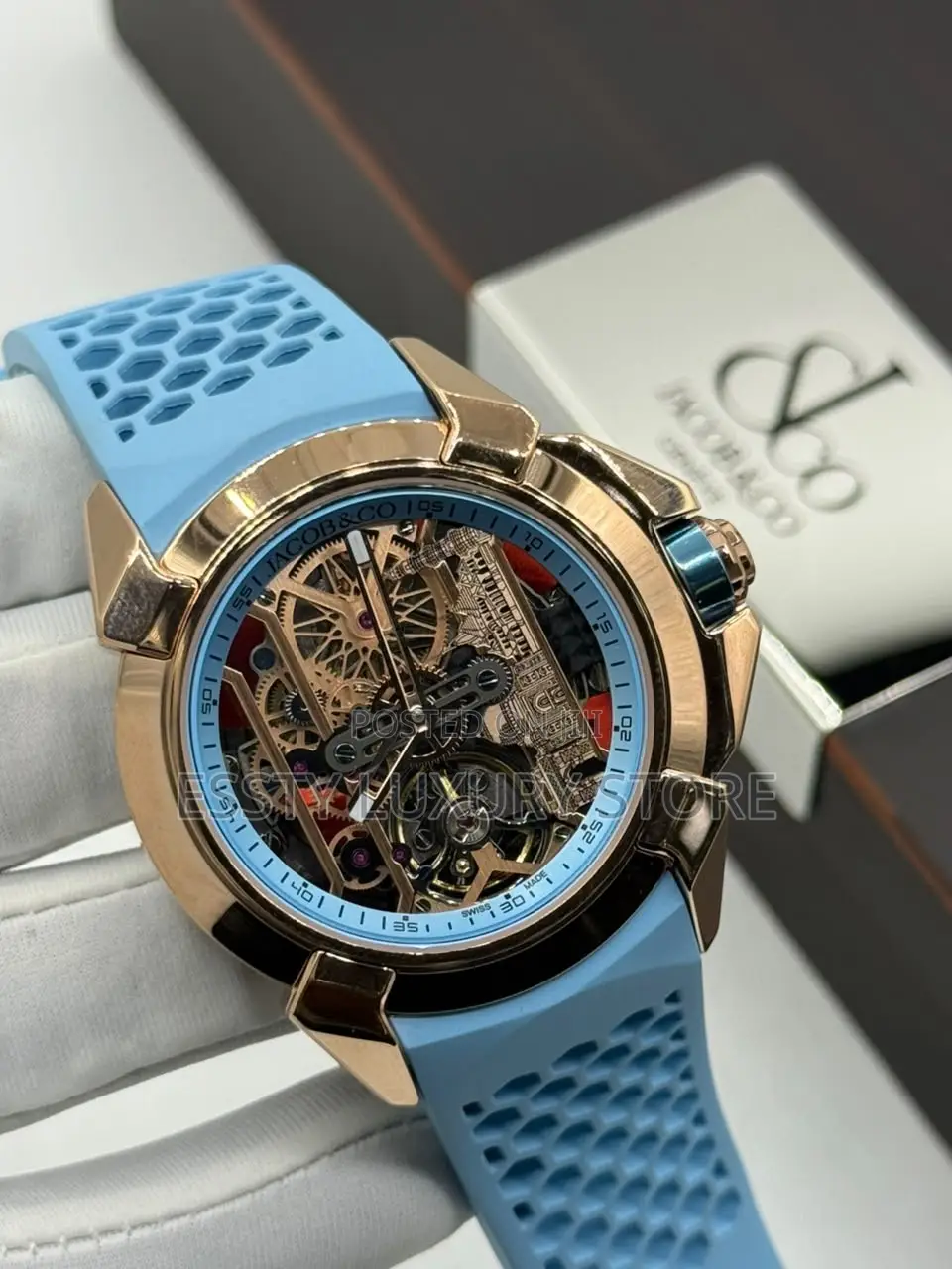 Automatic Engine Luxury Jacob and Co Rubber Wristwatch