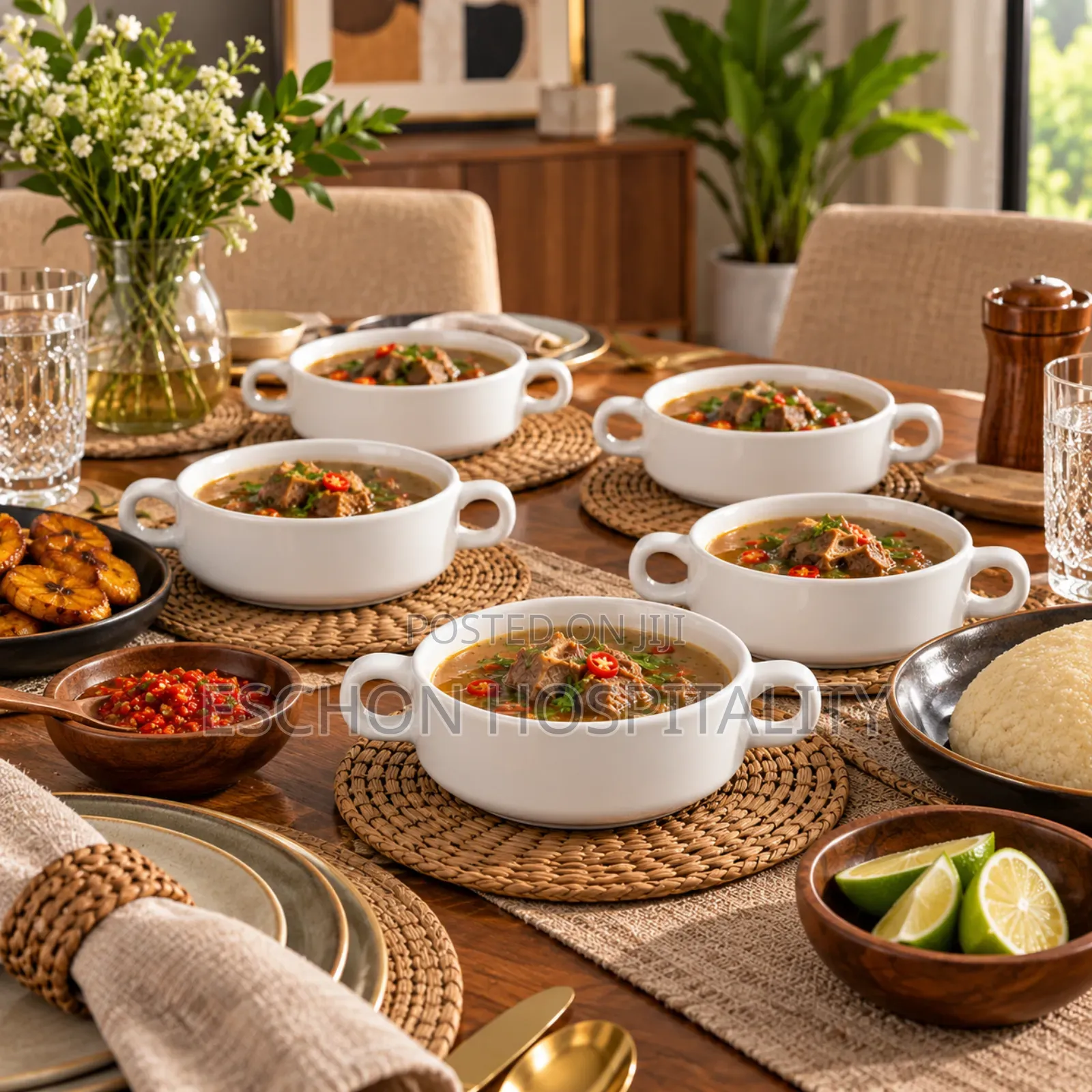 Premium White Ceramic Soup Bowls With Double Handles