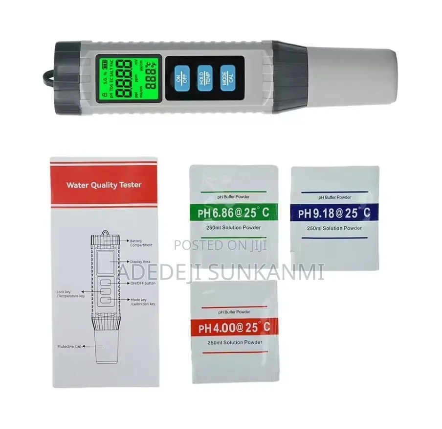 8 in 1 Water Quality Tester (Cl, PH, TDS,ORP, Temp.,EC, S.G, Salt)