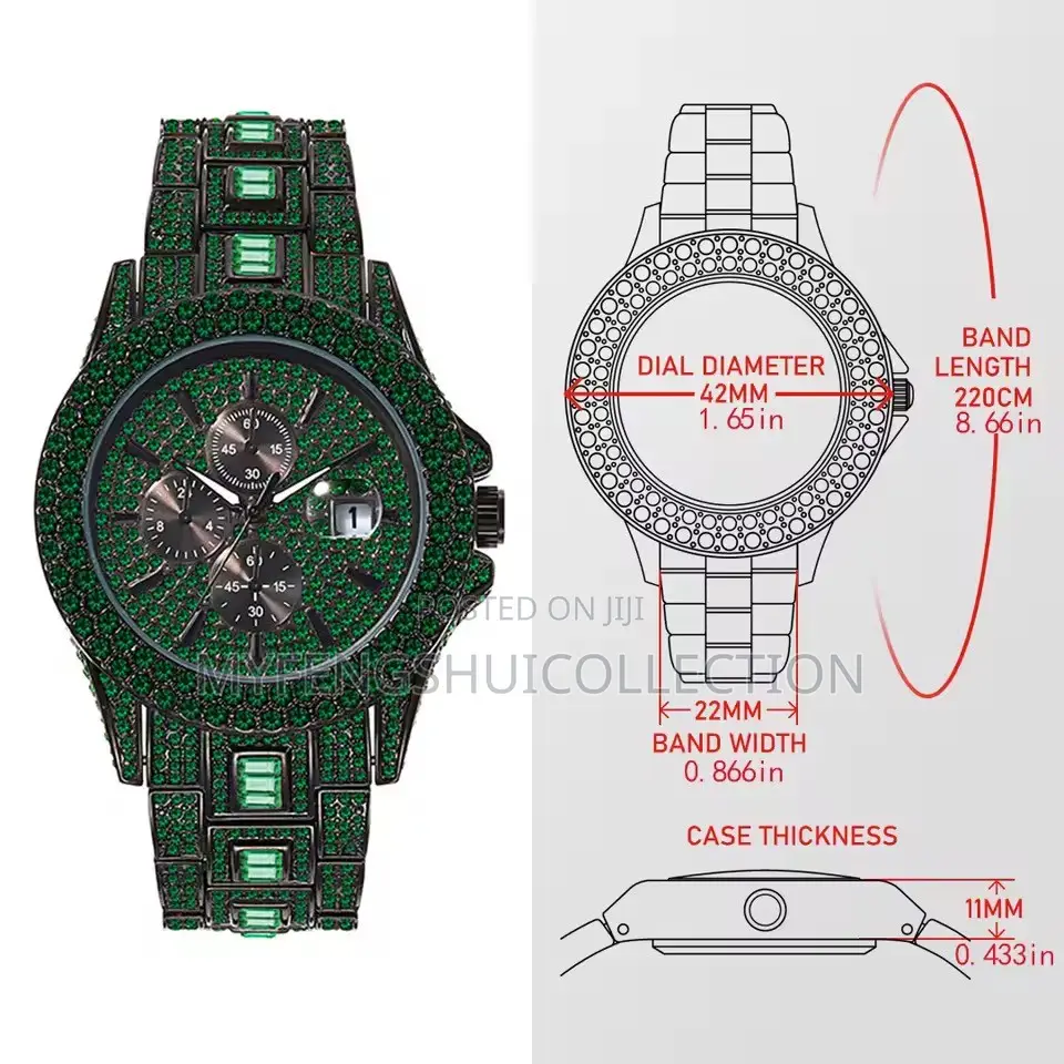 Missfox Green Luxury Diamond Iced Out Wrist Watch