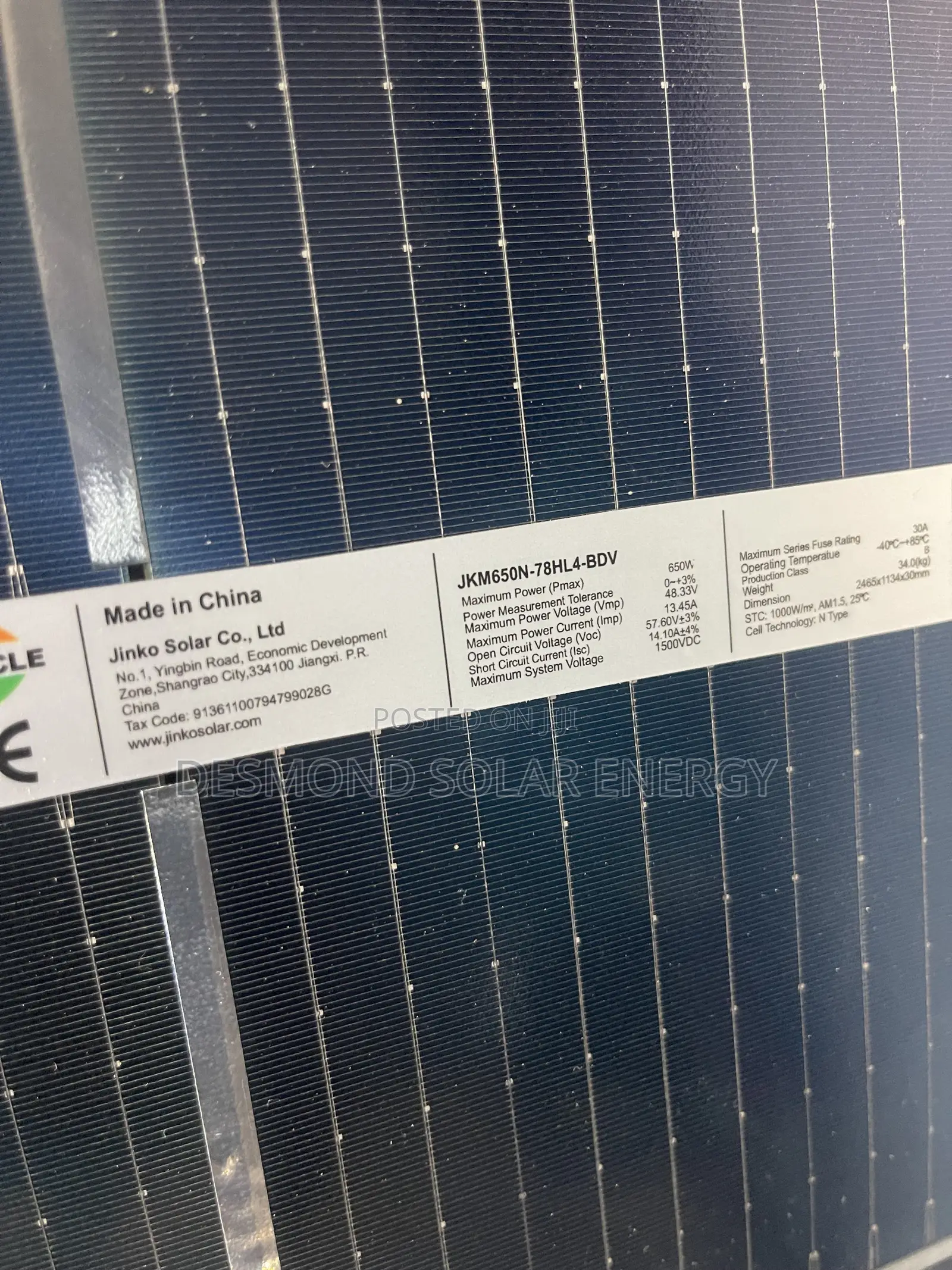 Original 650wJINKO Monofinish Solar Panels Available in Good Price Now