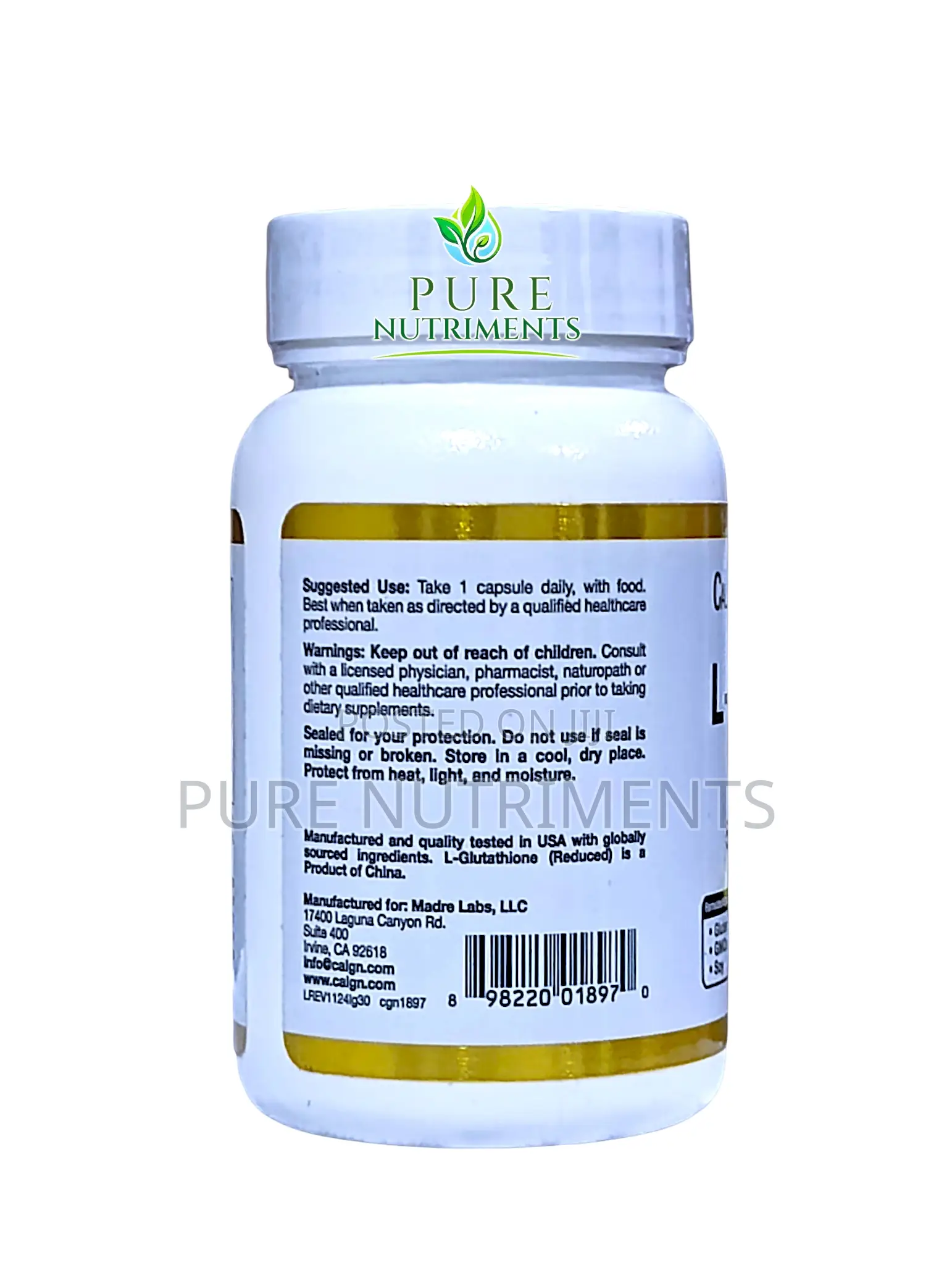 California Gold Nutrition L-Glutathione 500mg 30 Veg Caps_ Skin Health