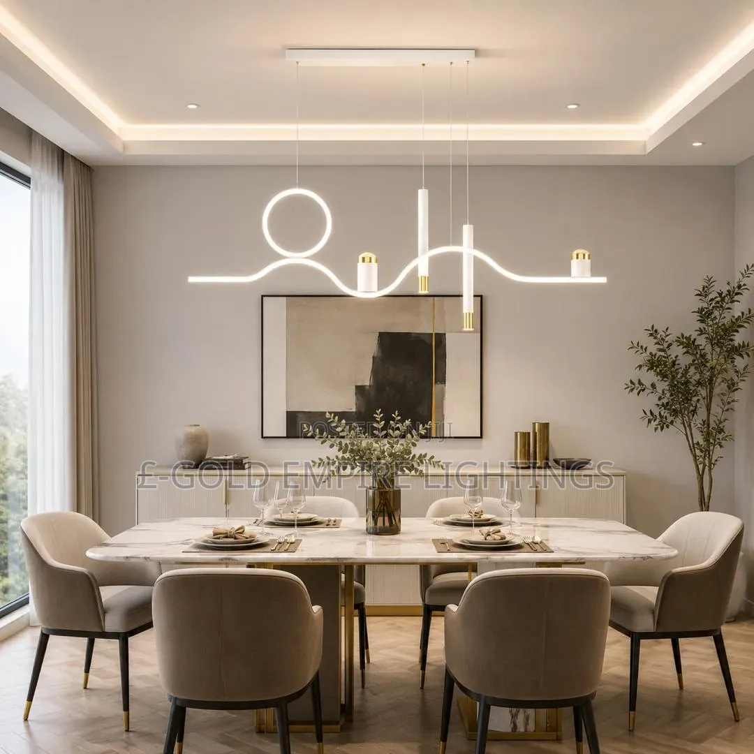 Modern LED DiningChandelier |WaveLight|Elegant Gold White CeilingLight