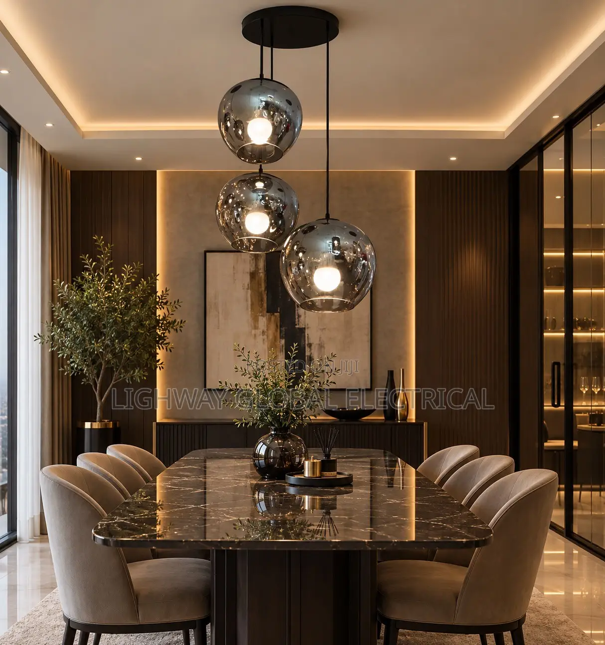 Three in One Smoky Shiny Glass Pendant Light