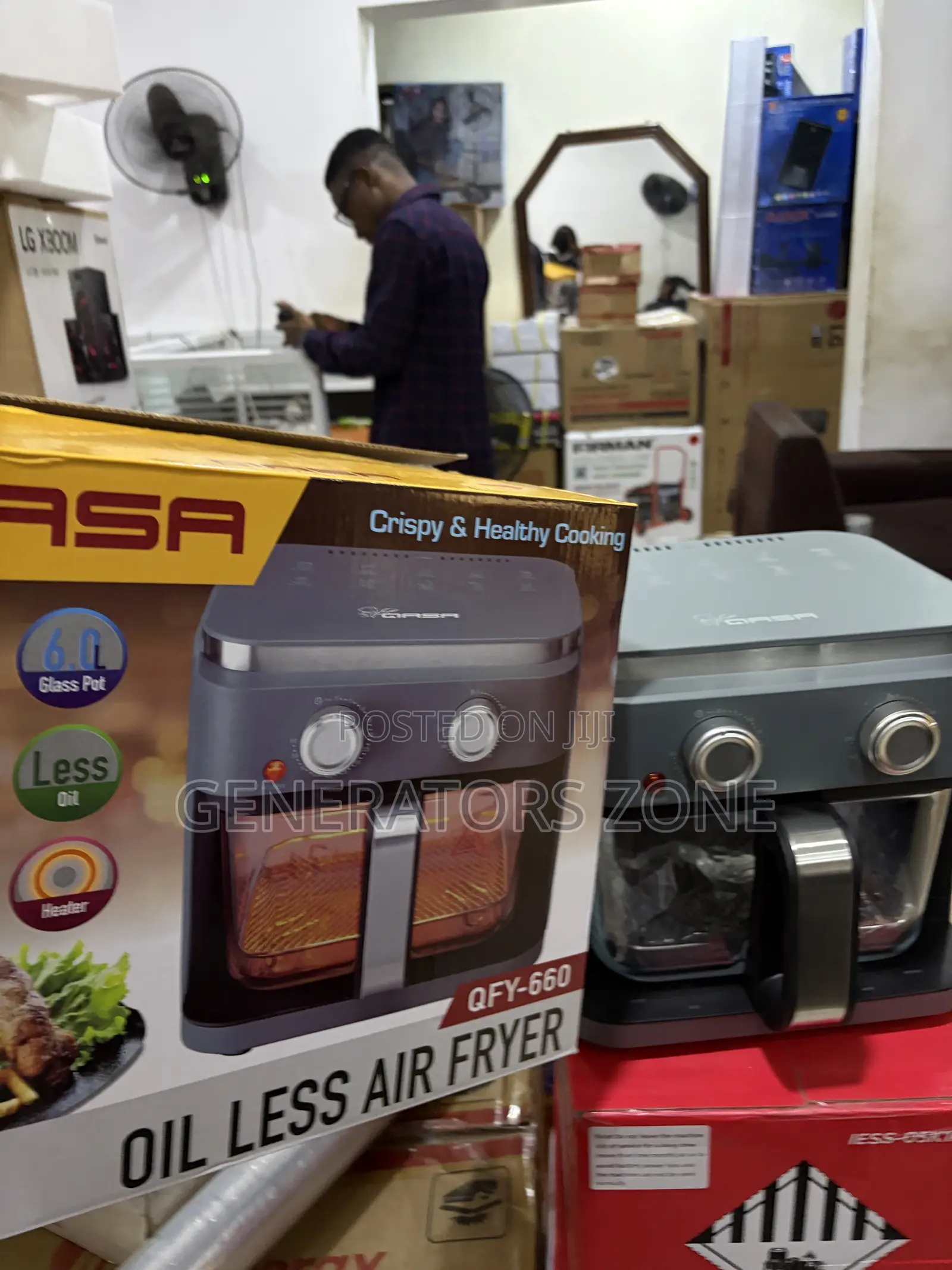 Qasa 6L Oil Less Air Fryer 1200W Glass Pot