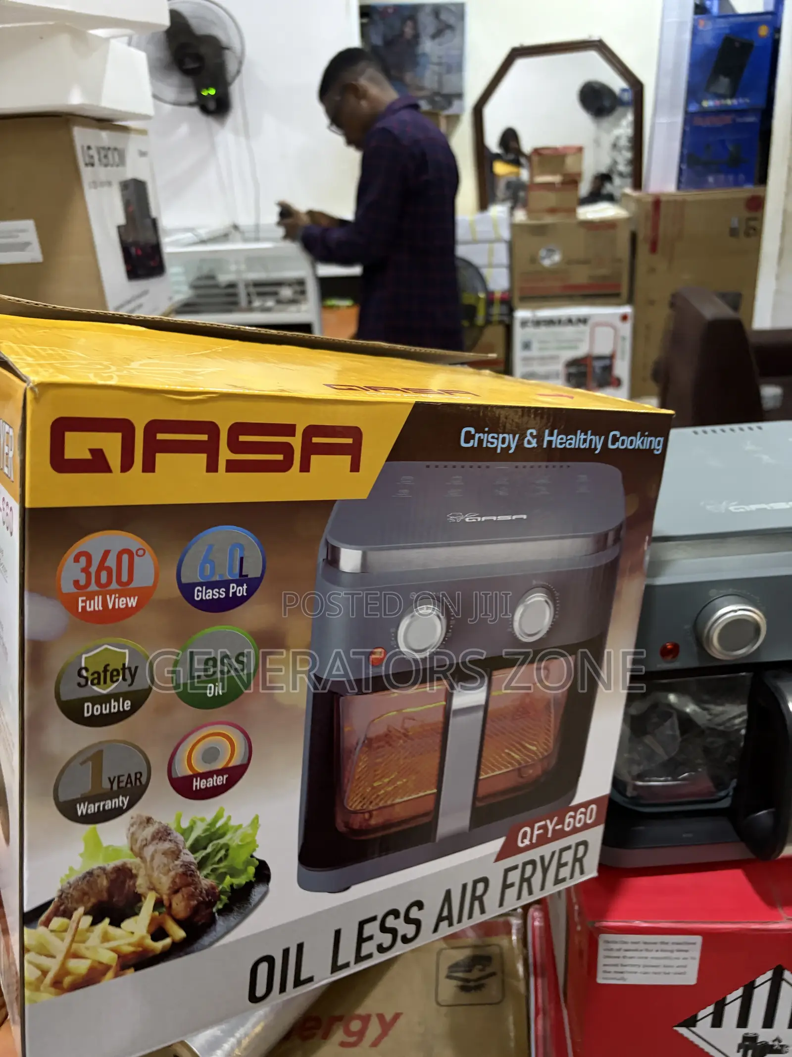 Qasa 6L Oil Less Air Fryer 1200W Glass Pot