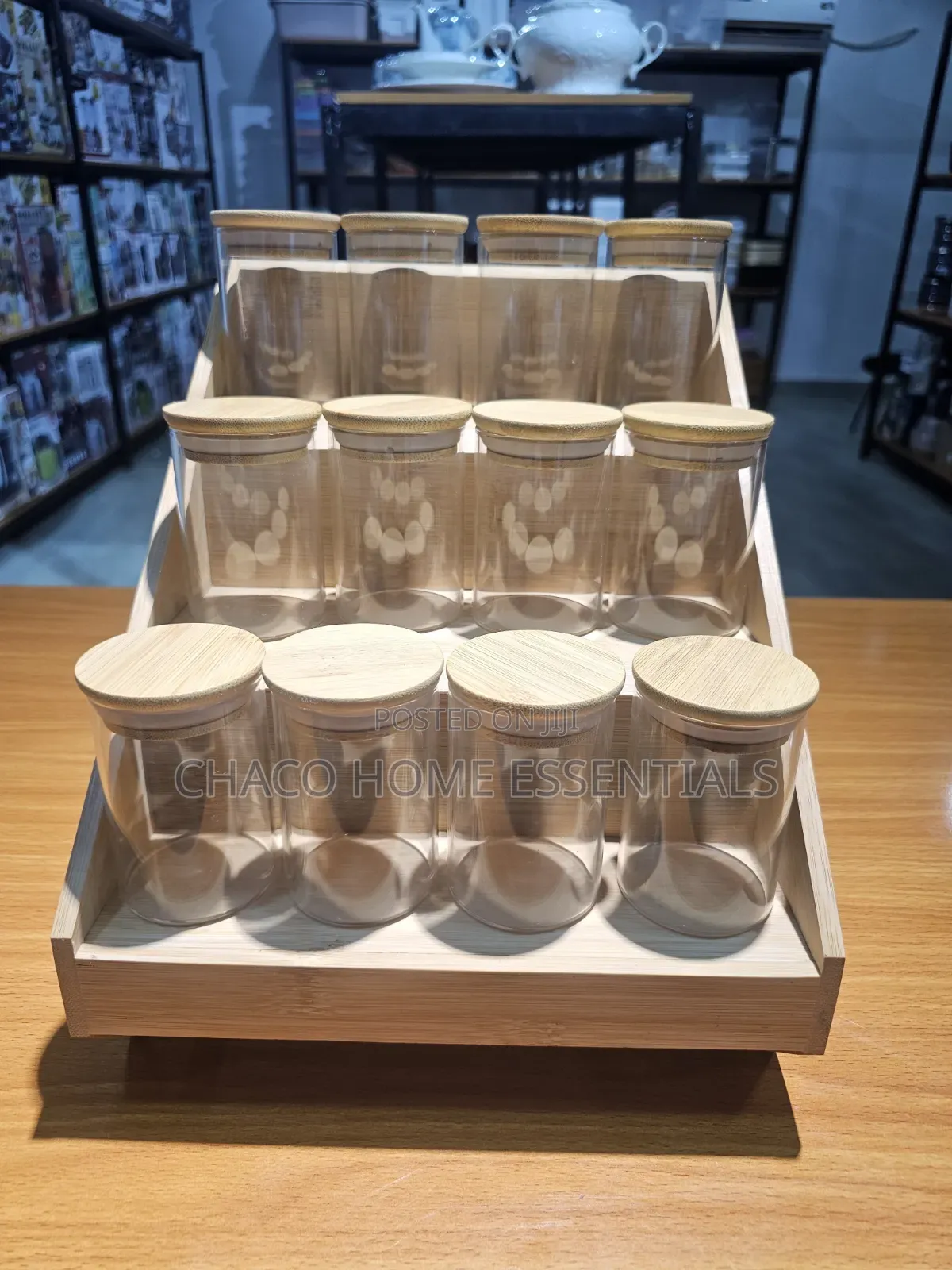 12-Piece Glass Spice Jar Set With Bamboo Rack Airtight Lids