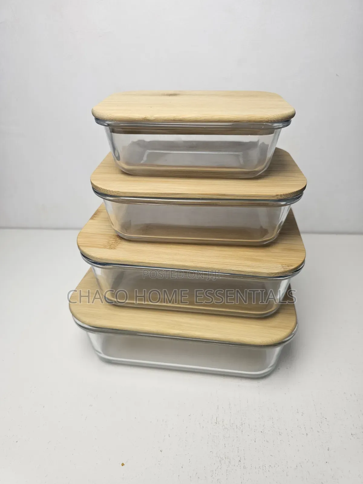 4-Piece Glass Food Storage Containers With Bamboo Lids