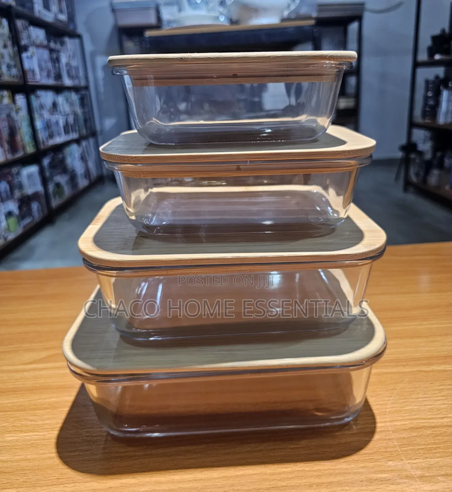 4-Piece Glass Food Storage Containers With Bamboo Lids