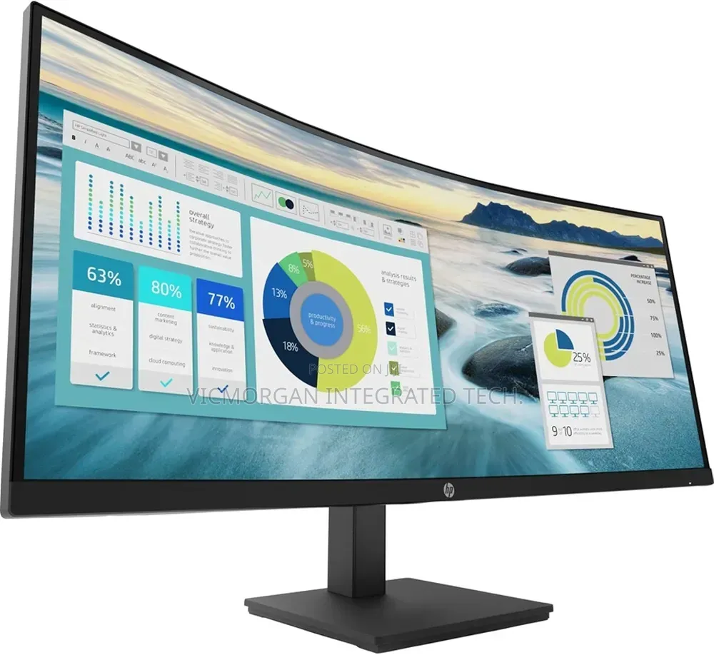 HP P34hc G4 Curved USB-C Monitor - 34" WQHD, 60Hz, Built-in Speaker,