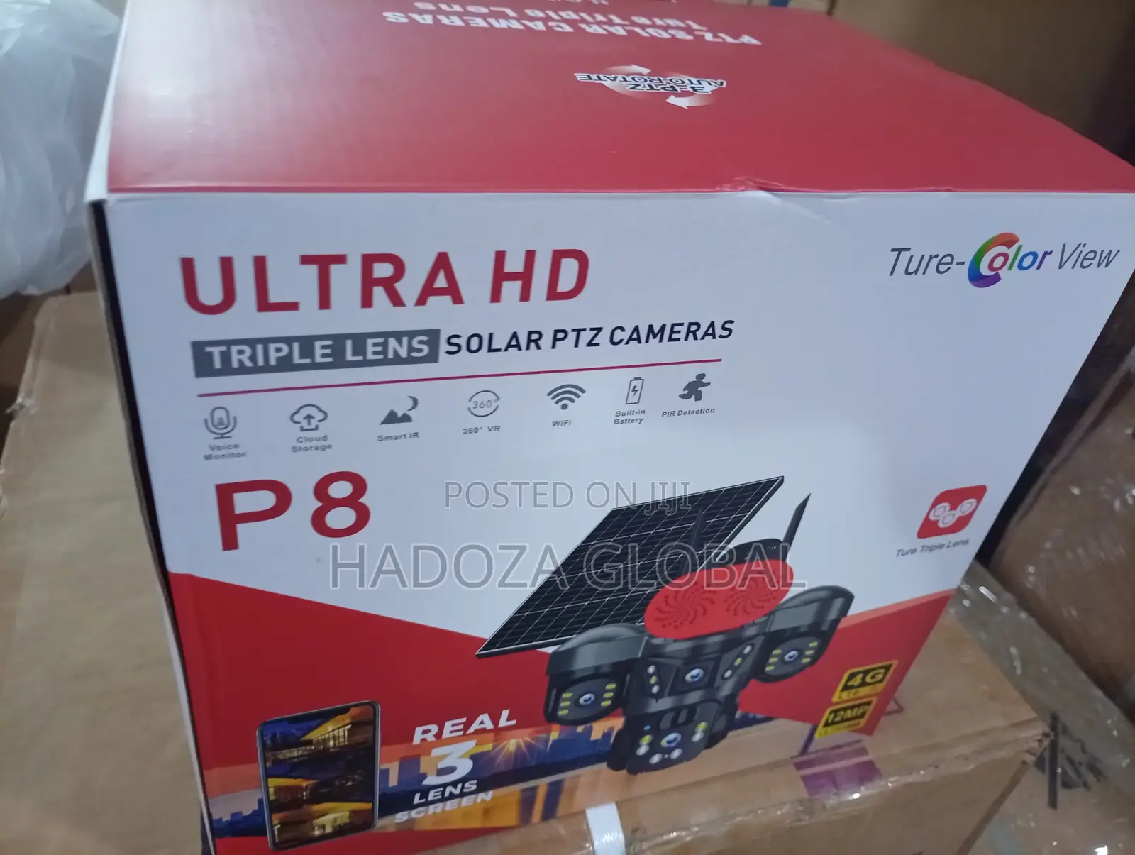  Ultra HD Three Lens Solar PTZ CCTV Camera With Remote Pan