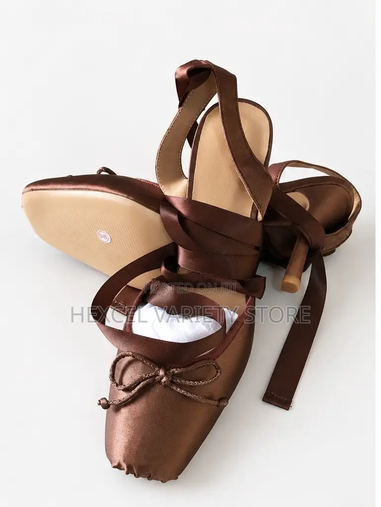 Satin Lace-Up Ballet Heels With Bow – Black Brown