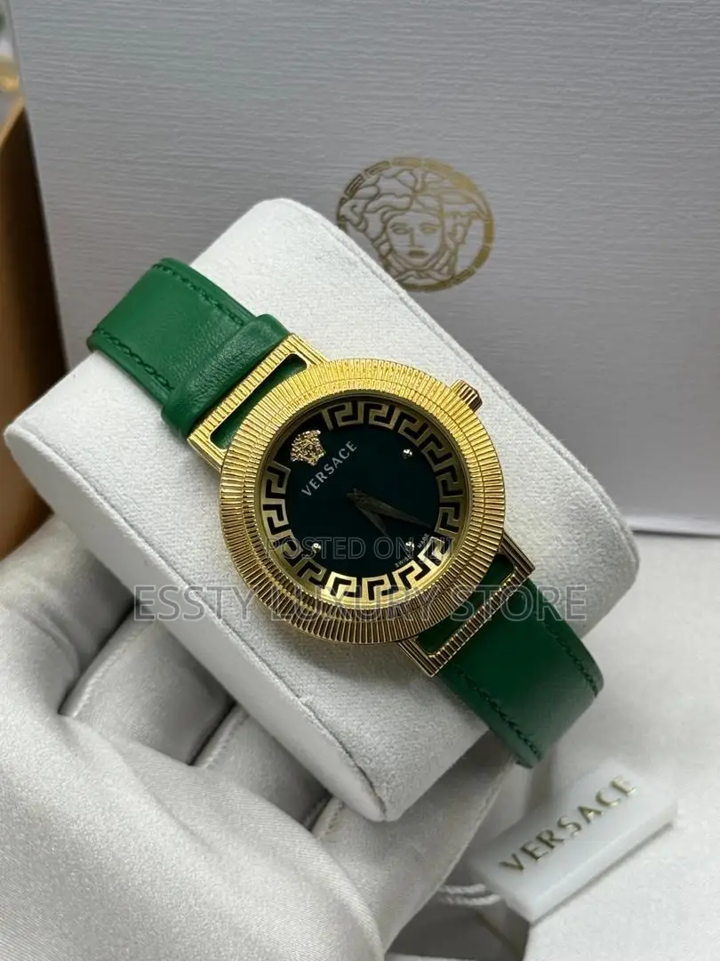 Automatic Quality Luxury Versace Greca Green Leather Watch