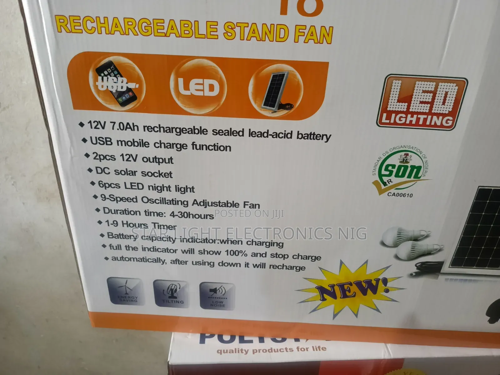 18 Inch Rechargeable Solar Fan Polystar