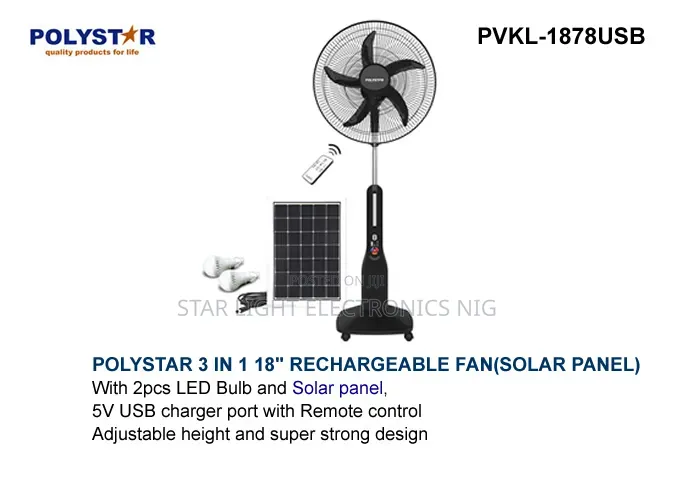 18 Inch Rechargeable Solar Fan Polystar
