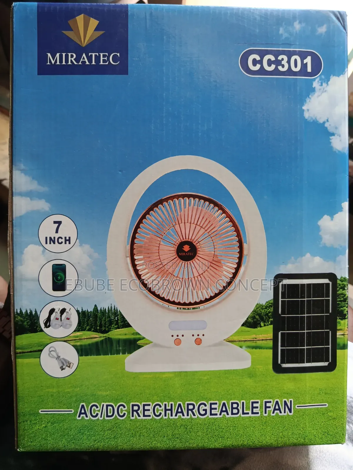 7" Inches AC/DC Solar Rechargeable Table Fan With Two Bulbs Available