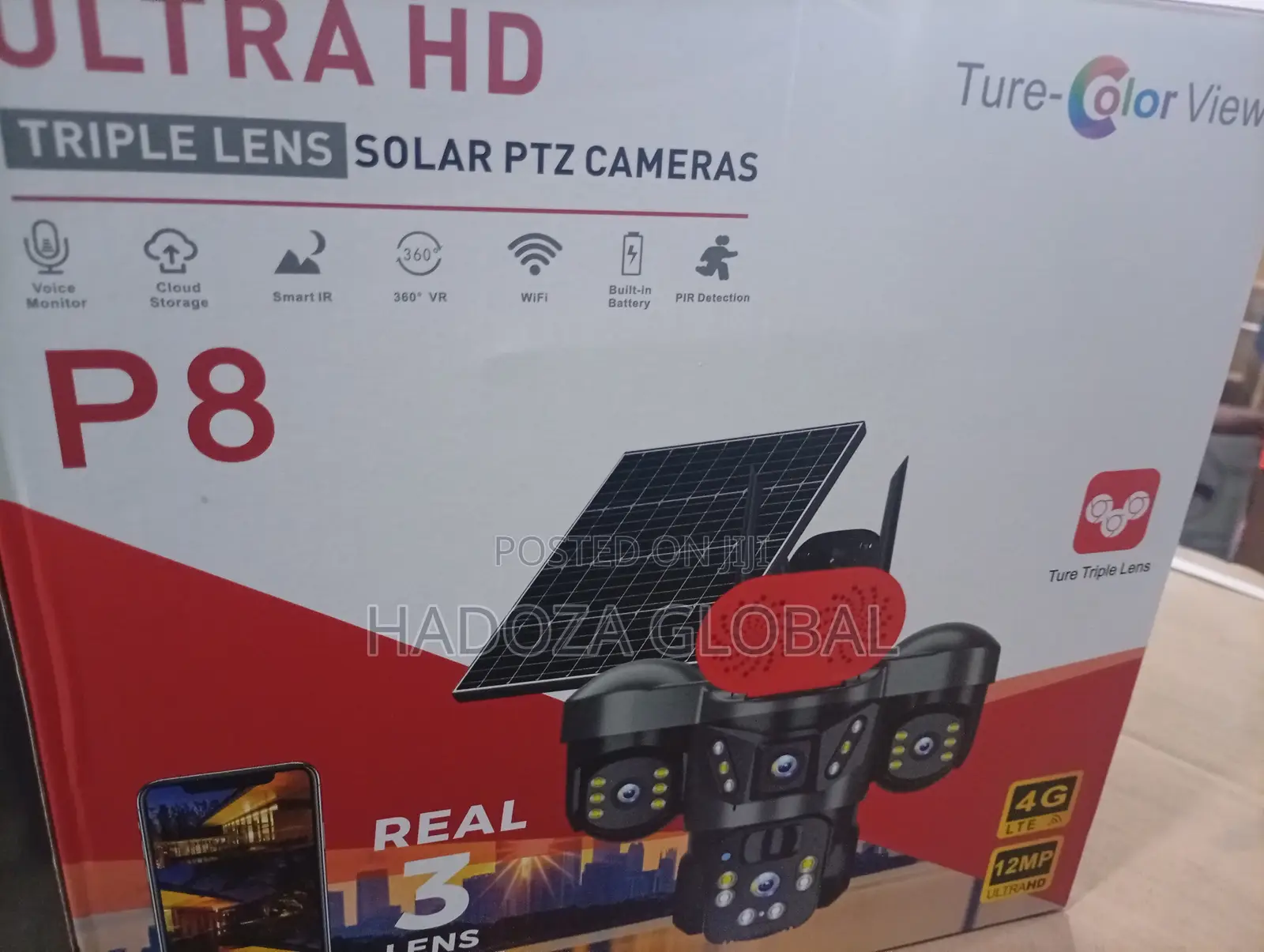 Outdoor Wireless Triple Lens PTZ Camera With Solar Panel