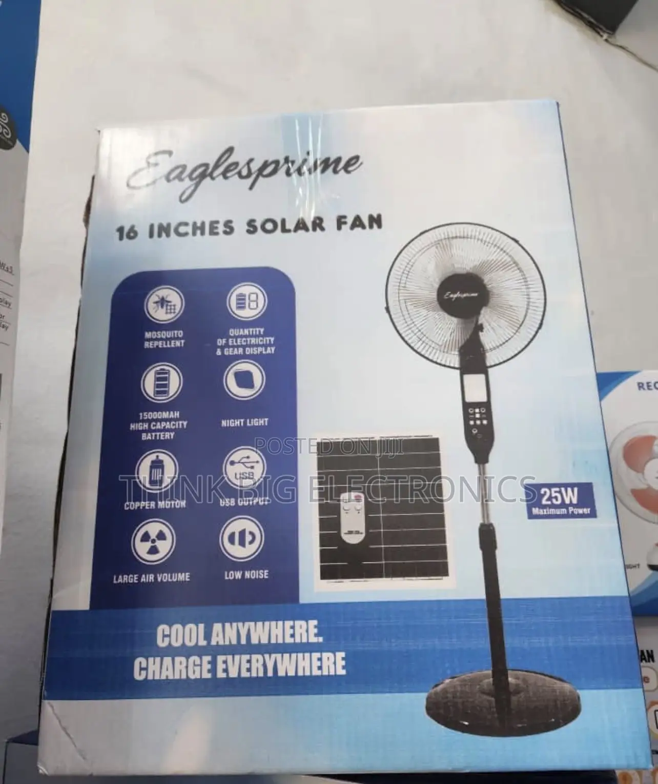 Eaglesprime 16-Inch Rechargeable Solar Standing Fan (15000mAh Battery)