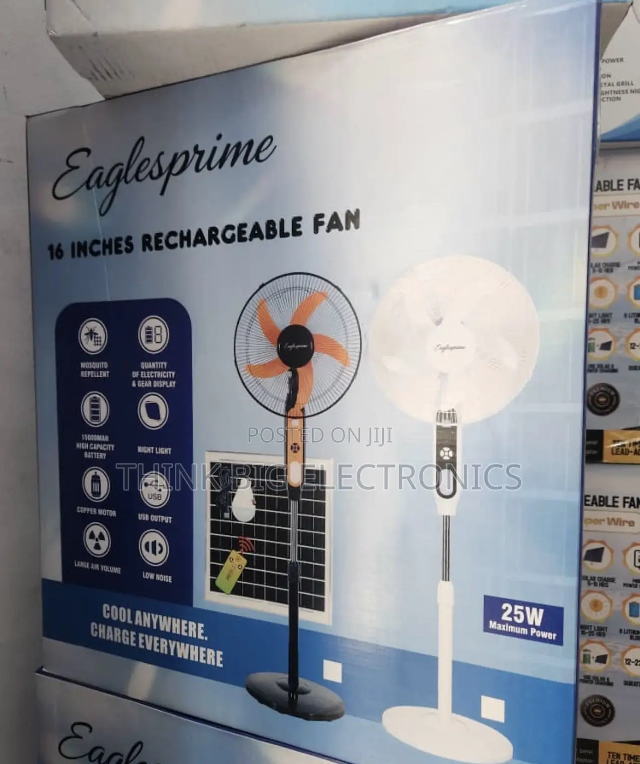 Eaglesprime 16-Inch Rechargeable Solar Standing Fan (15000mAh Battery)