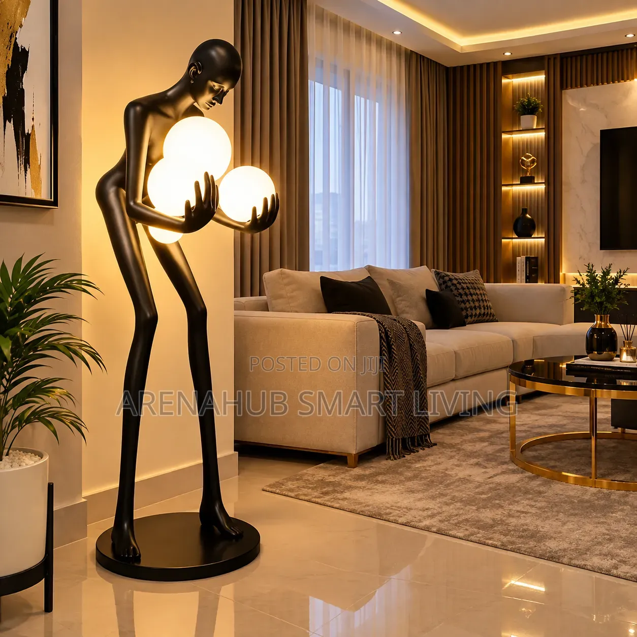 Humanoid Art Sculpture Holding Ball LED Floor Lamp Postmodern Designer