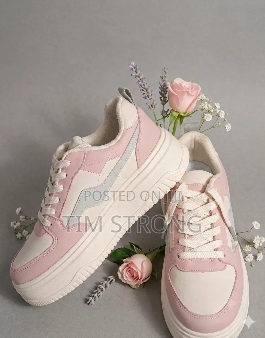 Premium Trendy Women's Pink Cream Chunky Platform Sneakers