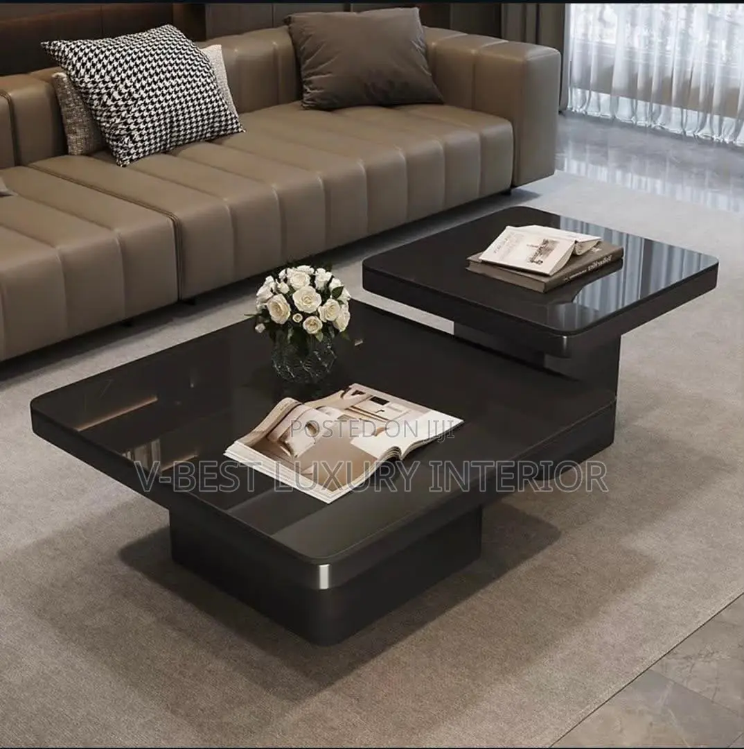 Modern Black Glass 2-in-1 Rotation Nesting Center Table