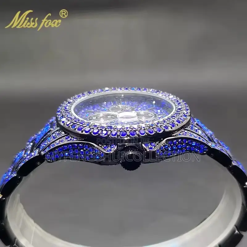 Missfox Blue Exotic Iced Out Luxury Wrist Watch