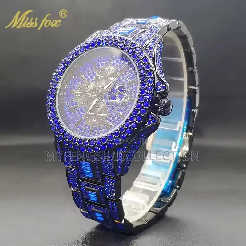 Missfox Blue Exotic Iced Out Luxury Wrist Watch
