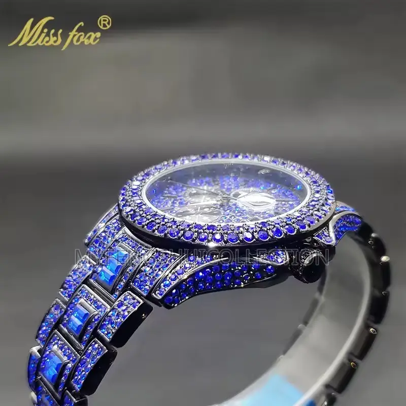 Missfox Blue Exotic Iced Out Luxury Wrist Watch