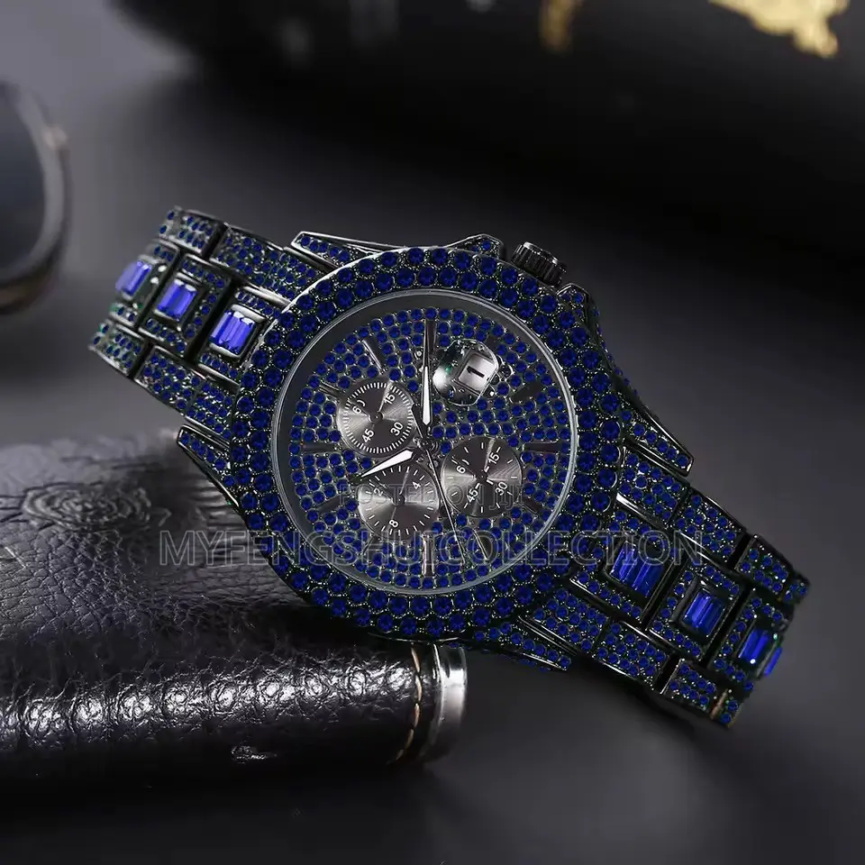Missfox Blue Exotic Iced Out Luxury Wrist Watch