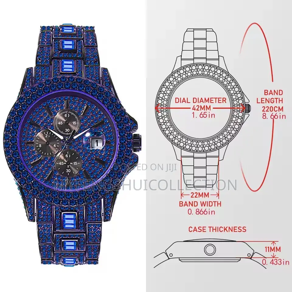 Missfox Blue Exotic Iced Out Luxury Wrist Watch