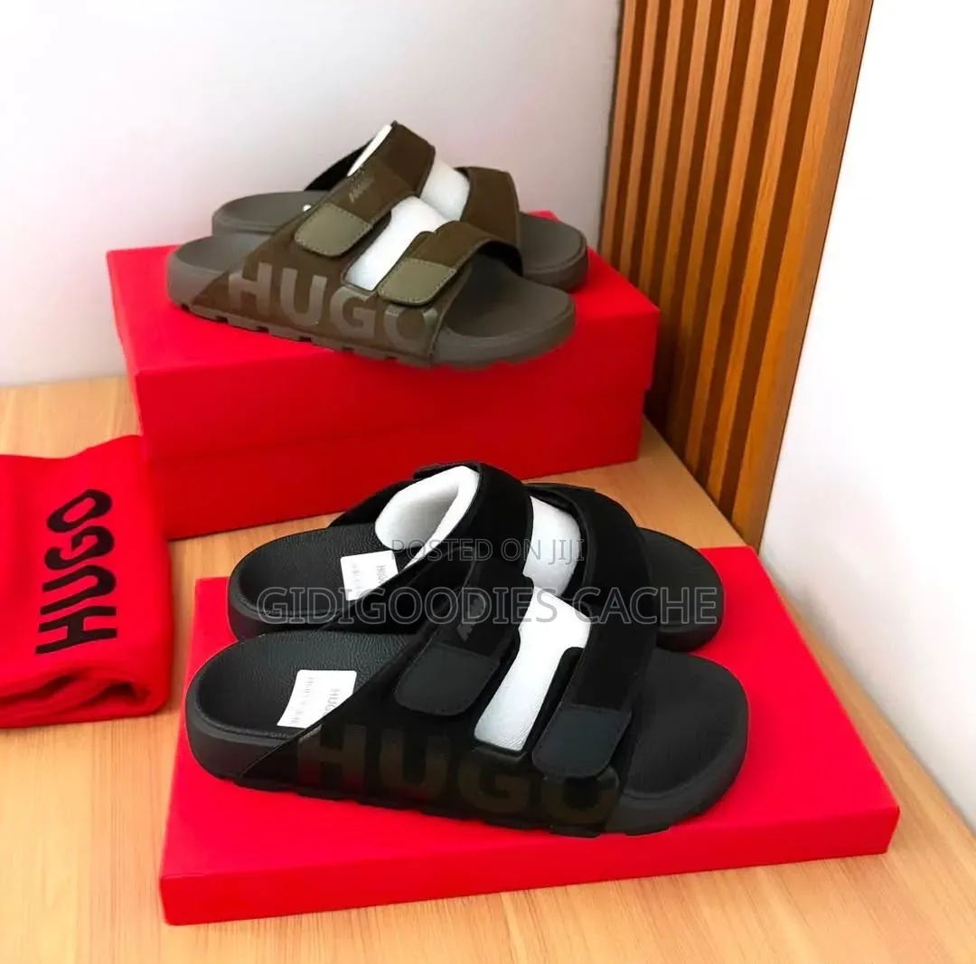 Men's Black Double Strap Slides Size 39-45