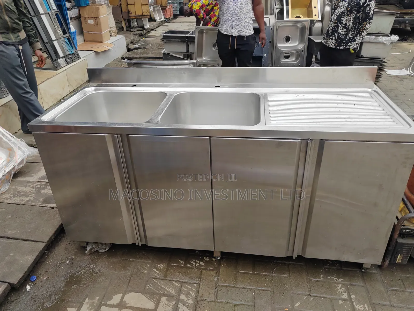 Stainless Steel Cabinet Sink, Double Bowl With Side Tray.