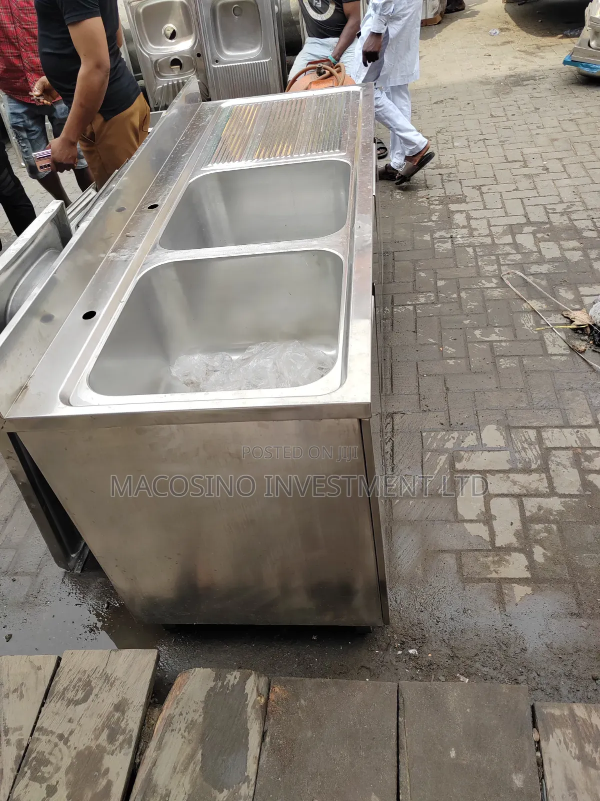 Stainless Steel Cabinet Sink, Double Bowl With Side Tray.