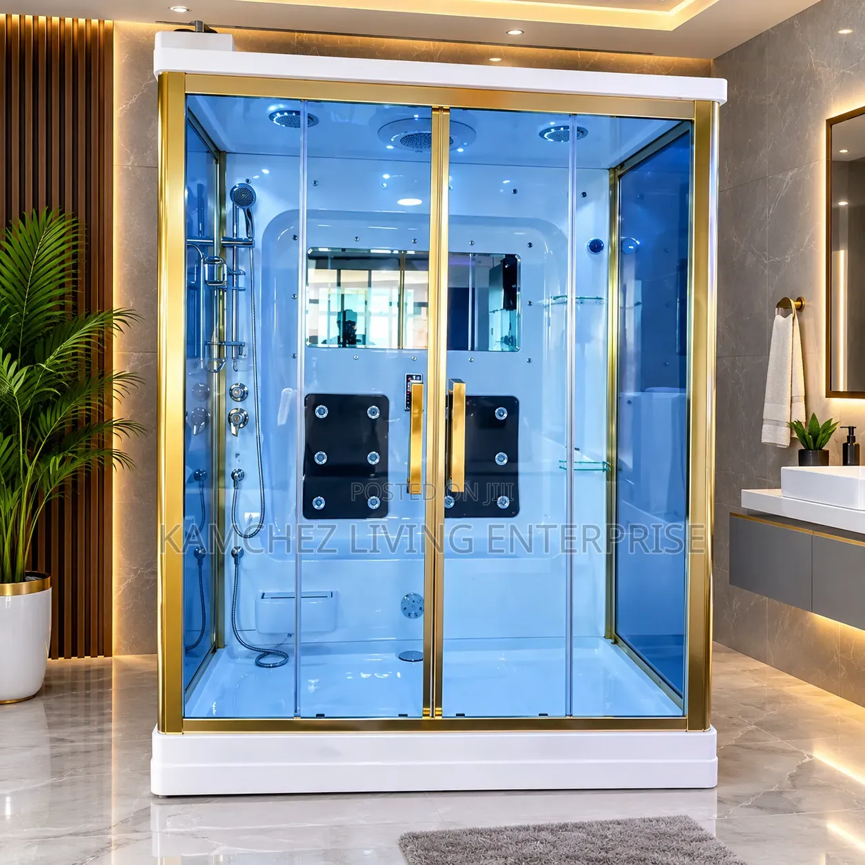 Luxury 150*100 Gold Frame Shower Cubicle With Steam Bath