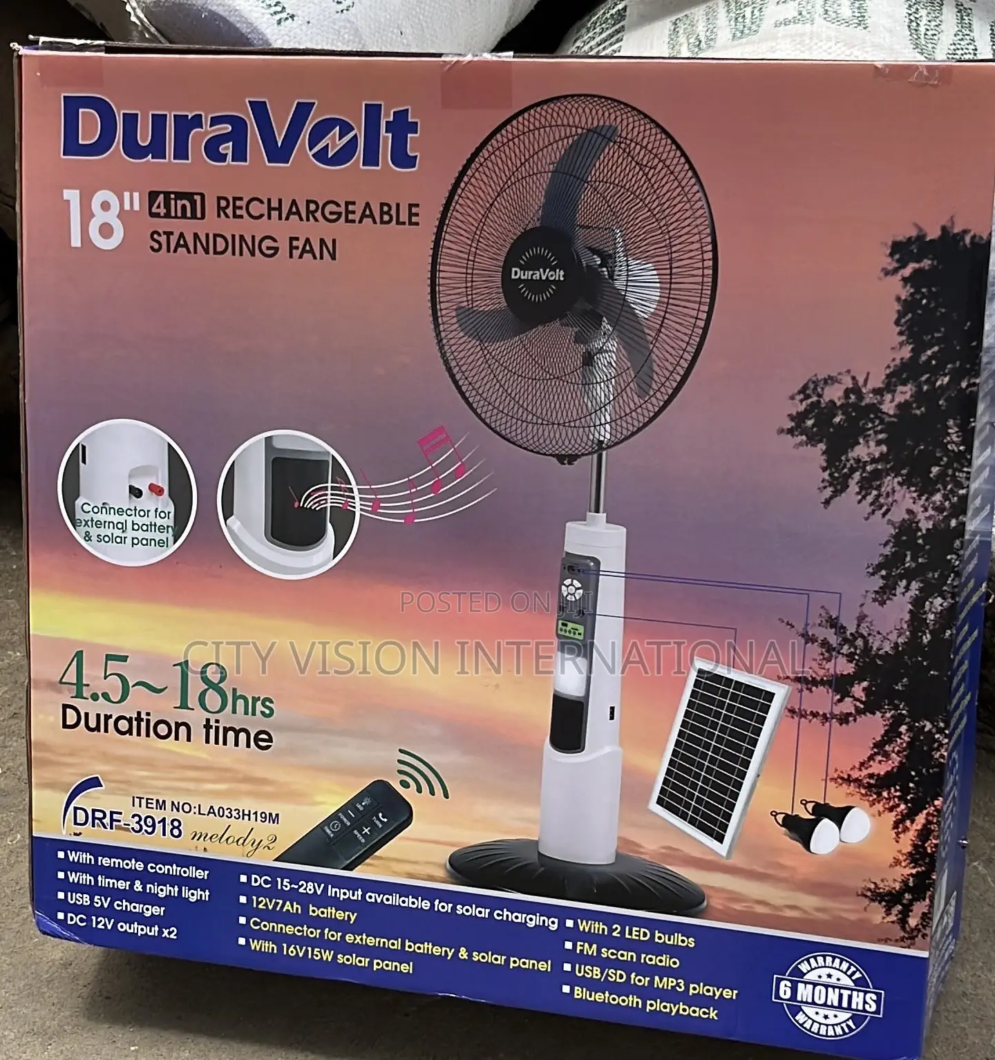 DuraVolt 18" 4-in-1 Rechargeable Standing Fan