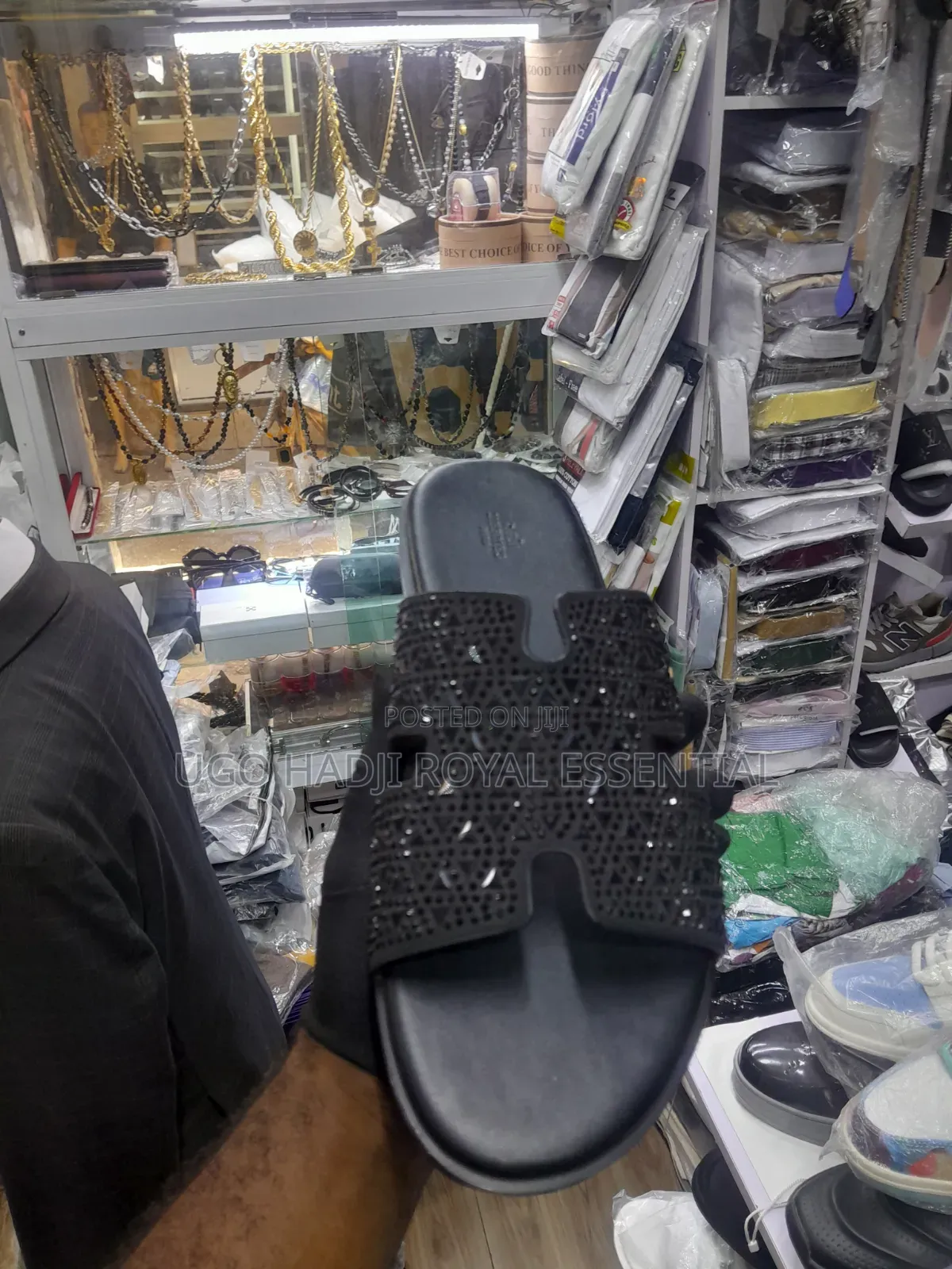 Luxury Iced-Face Black H Cut-Out Slide Slippers