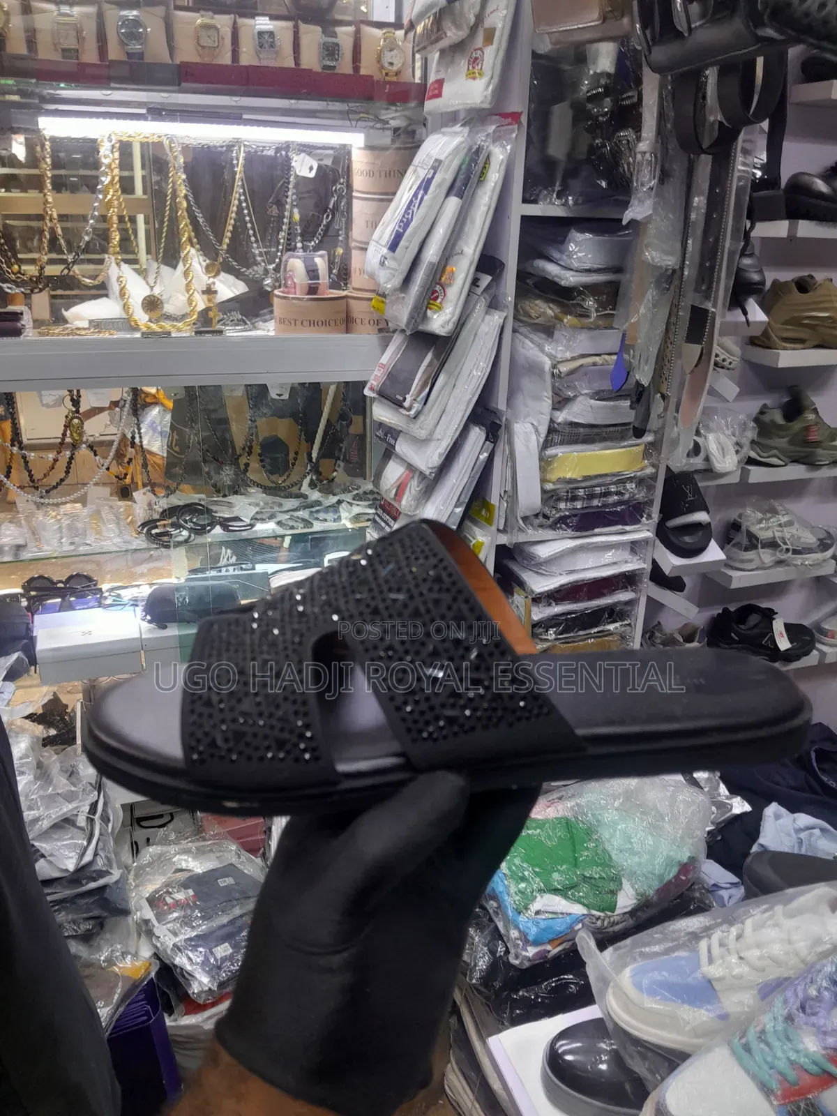 Luxury Iced-Face Black H Cut-Out Slide Slippers