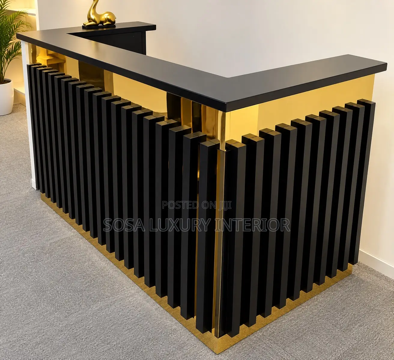 Premium 1.2m Modern Reception Desk With Gold Base