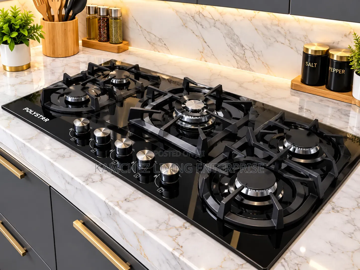 Quality Polyester 5 Burner Built in Gas Cooker - Tempered Glass Top