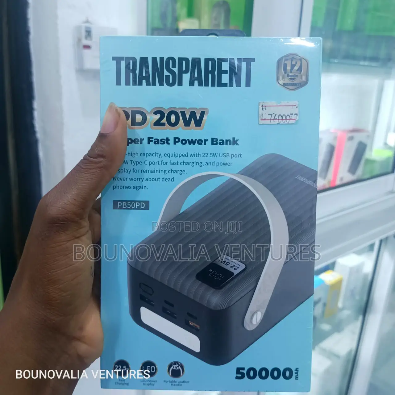 Transparent 50000mah Smart Power Bank With Type C Input With Led Light