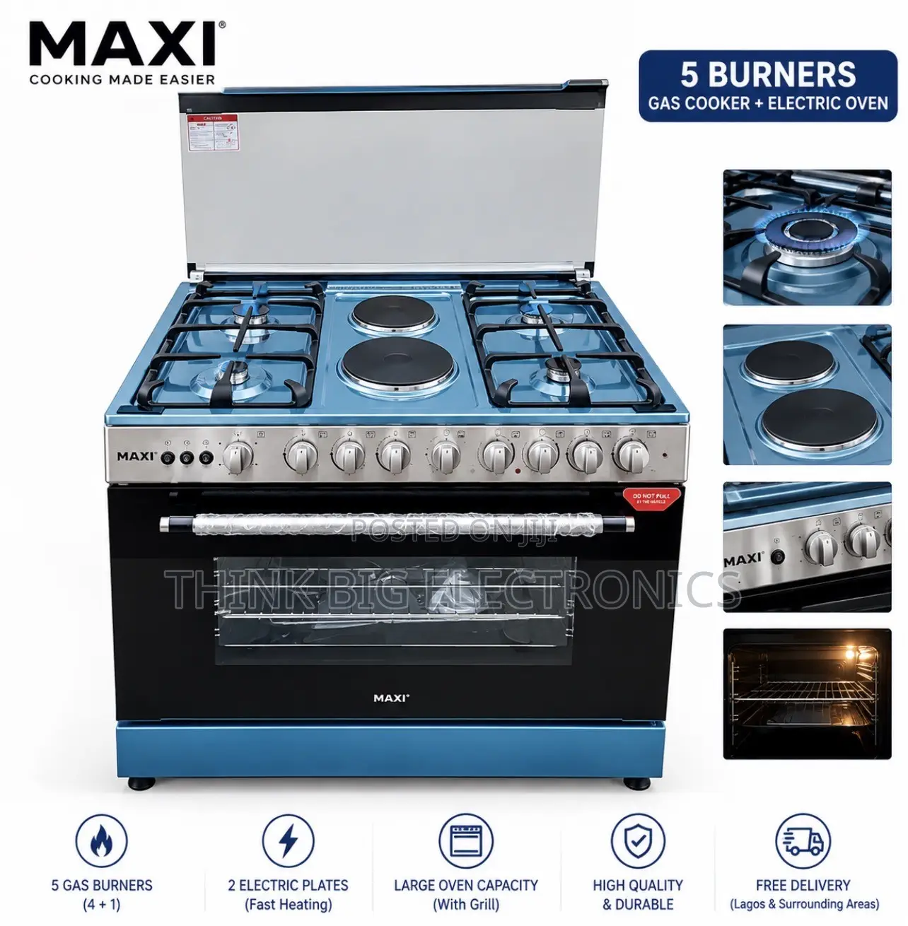 Maxi 4 Gas Burners + 2 Electric Hotplates Standing Gas Cooker