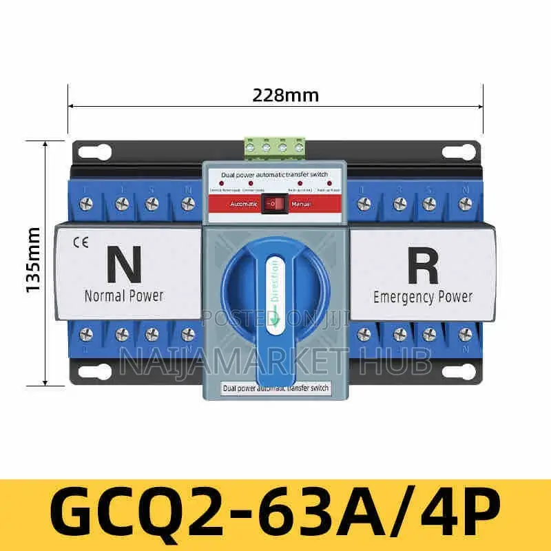 Automatic Change Over Switch:63 Dual Power ATS 4P 63A 400vac