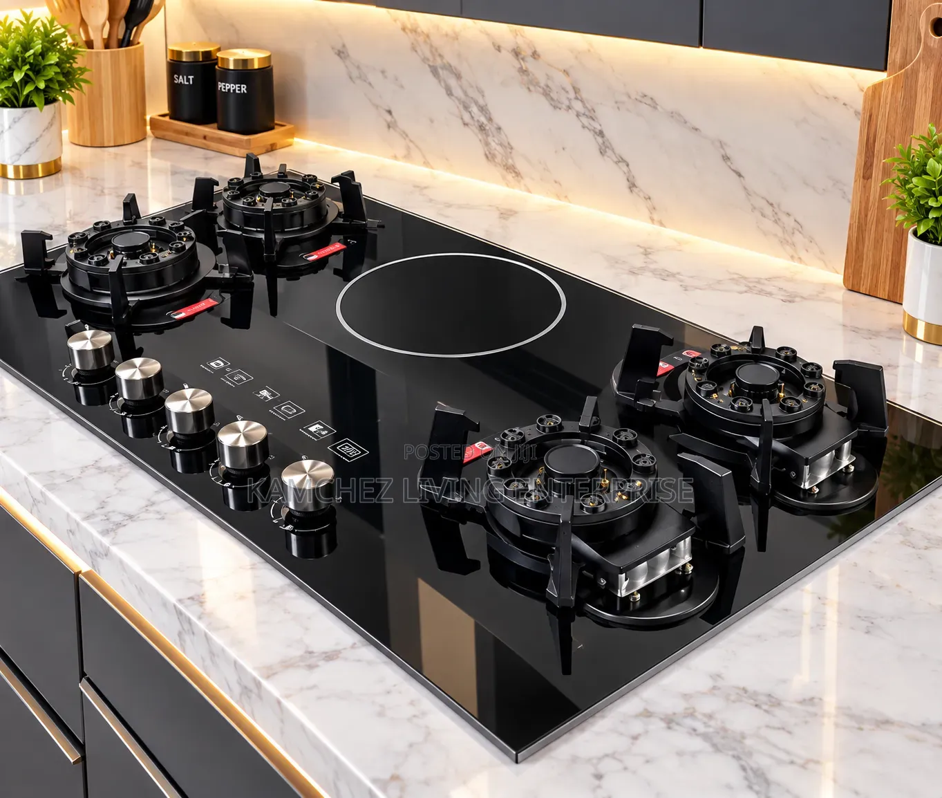 Luxury 5 Burner Hybrid Glass Gas Cooker/Hob-4 Gas+1 Electric Induction